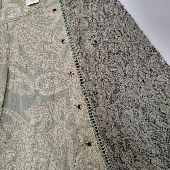 CJ Banks top women's size 3X green floral lace paisley print flowy boho shirt - Picture 4 of 11